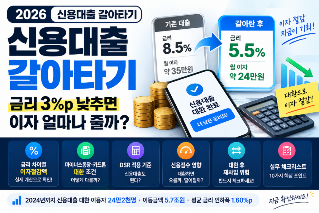 2026 신용대출 갈아타기 금리 인하 이자절감 DSR 대환 조건 분석